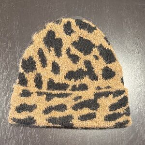 Anthropologie Black and Tan Leopard Beanie